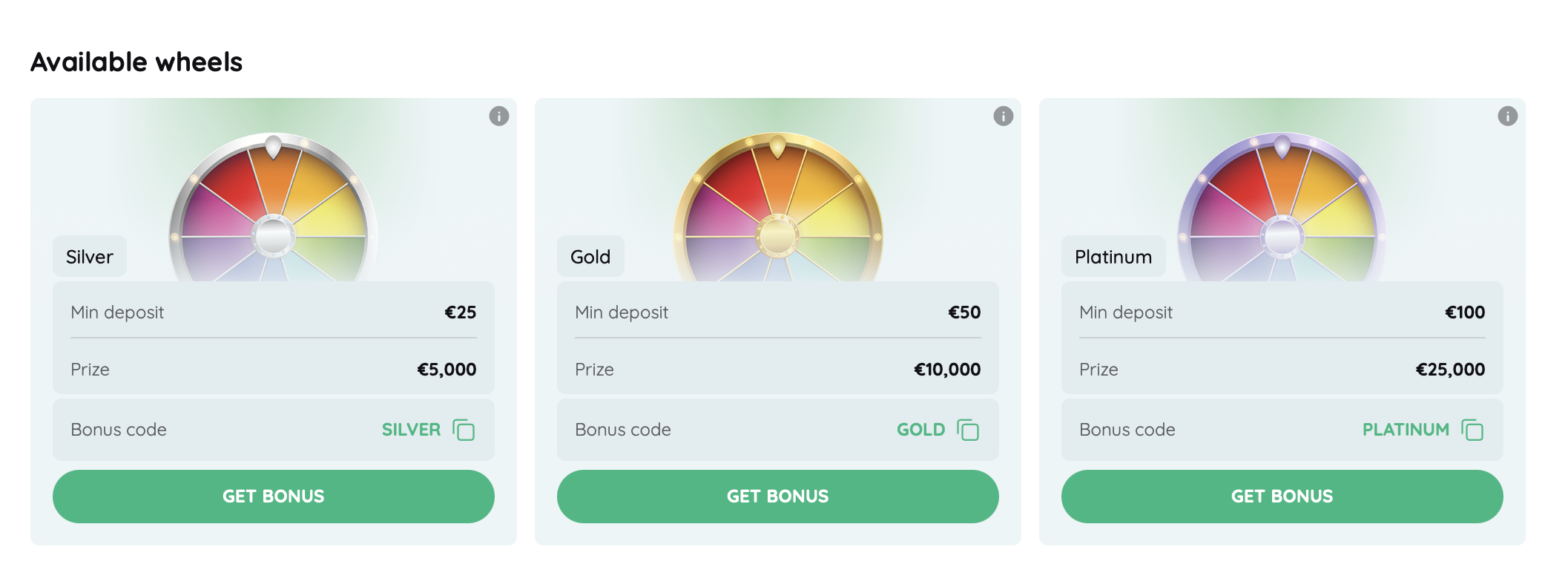 Rooli Casino Fortune Spins Rooli Casino Fortune Spins Glücksräder Silver, Gold und Platinum mit Bonuscodes