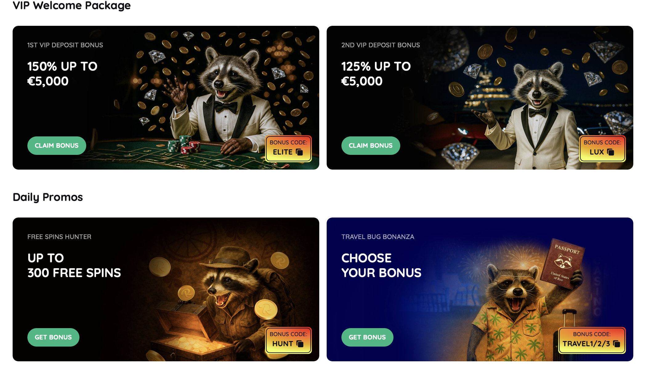 Rooli Casino VIP-Bonus und Daily Promos Rooli Casino VIP-Willkommensbonus mit Codes ELITE und LUX sowie tägliche Aktionen