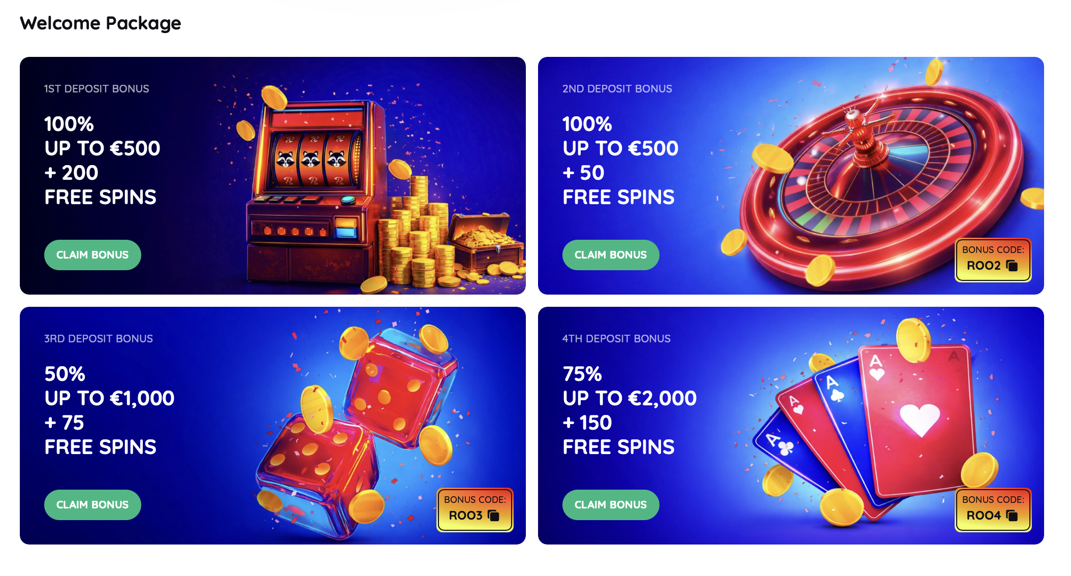 Rooli Casino Willkommenspaket Rooli Casino Bonus Willkommenspaket mit vier Einzahlungsboni bis 4.000 Euro und 475 Freispielen
